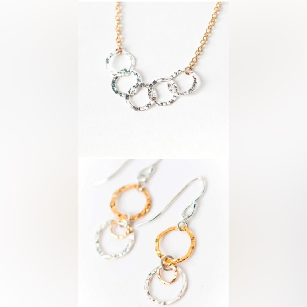 Sterling silver and gold film  NECKLACE and Drop Hoop Earrings